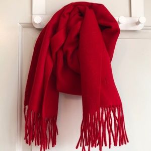 Classic Red Wool Scarf Fringe